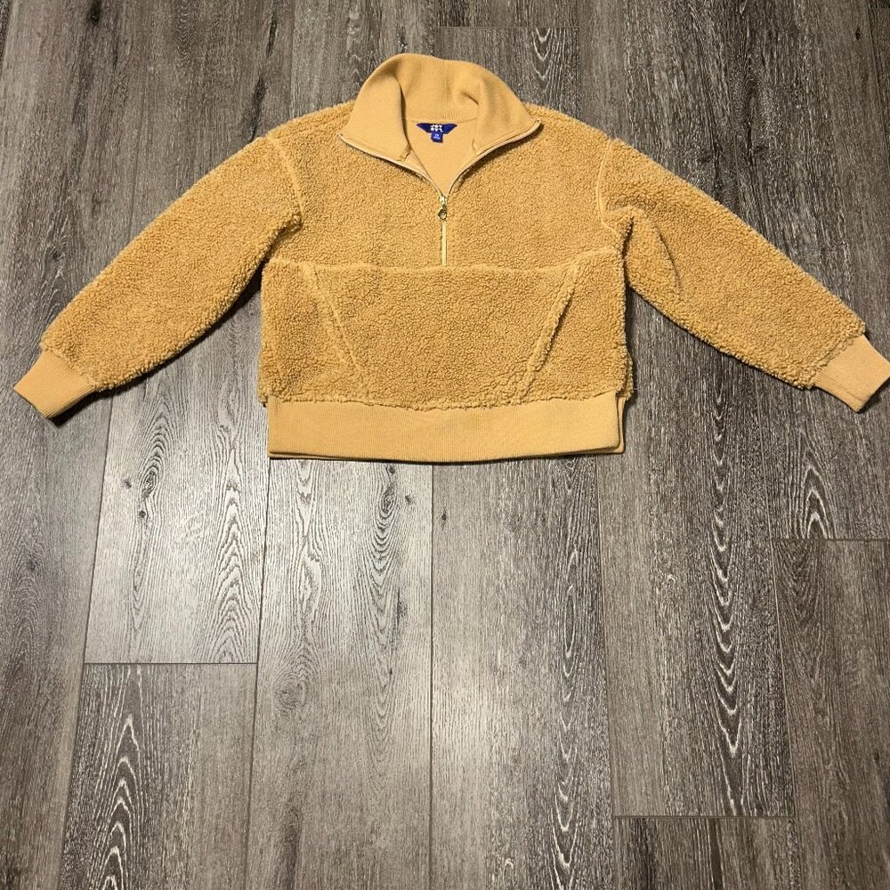 JoyLab Womens XS Jacket Brown Faux Fur Sherpa Teddy 1/2 Zip Long Sleeve Pullover
